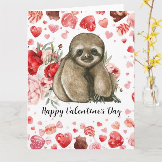 Sloth on Valentine's Day  Kaart (Gele Bloem)
