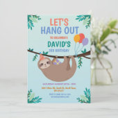 Sloth Party Birthday Laten we blauw ophangen Kaart (Staand voorkant)