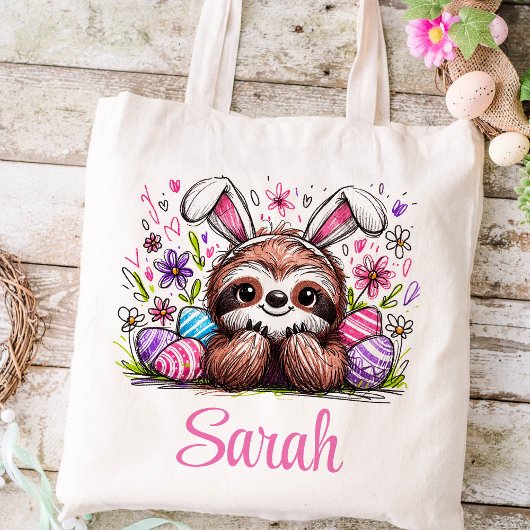 Sloth Pasen Kinder naam Meisjes Bunny Tote Bag