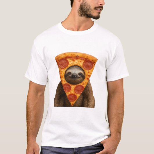 Sloth pizza funny weird prank meme cute happy chri t-shirt (Voorkant)