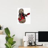 Sloth Playing Electric Guitar Kawaii Cute Poster (Thuiskantoor)