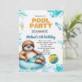 Sloth Pool Party Birthday Invite Kaart (Staand voorkant)