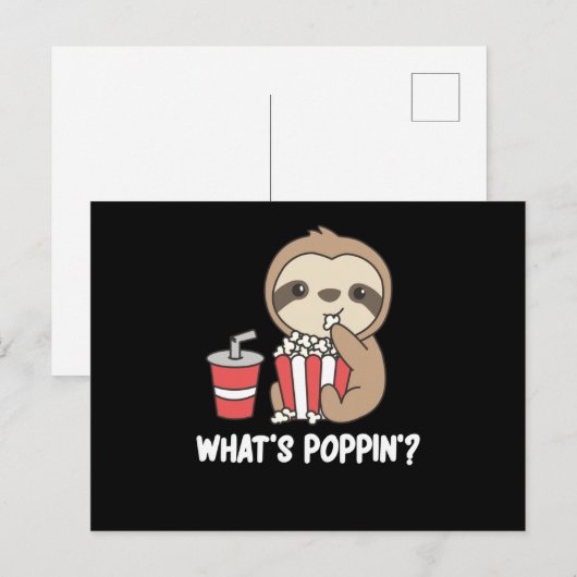 Sloth Popcorn Whats Poppin Funny Sloths Briefkaart (Voorkant / Achterkant)