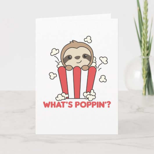 Sloth Popcorn Whats Poppin Funny Sloths Kaart (Voorkant)