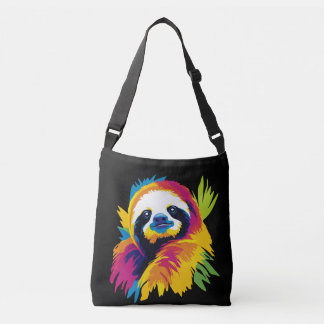 Sloth Portrait Illustration Watercolour Painting Crossbody Tas