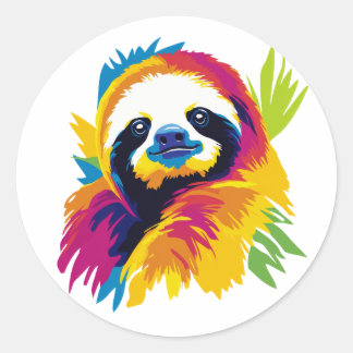 Sloth Portrait Illustration Watercolour Painting Ronde Sticker