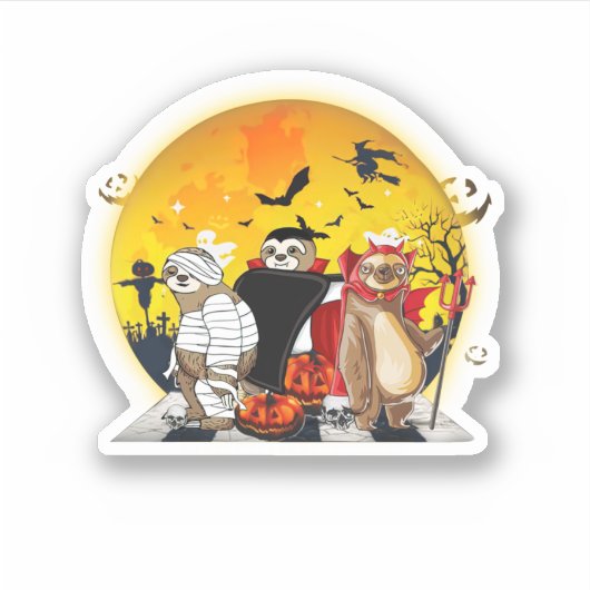 Sloth Pumpkin Halloween Costume Funny Sticker (Voorkant)
