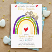 Sloth Rainbow Heart Boy Baby shower Schattige Echt Folie Uitnodiging