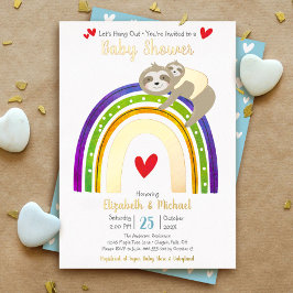 Sloth Rainbow Heart Boy Baby shower Schattige Echt Folie Uitnodiging