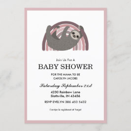 Sloth Rainbow Mauve Baby Girl Baby shower Kaart