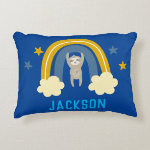 Sloth Rainbow Navy Blue Personalize Name Accent Kussen