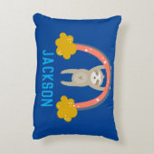 Sloth Rainbow Navy Blue Personalize Name Accent Kussen (Achterkant (Verticaal))