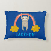 Sloth Rainbow Navy Blue Personalize Name Accent Kussen (Achterkant)