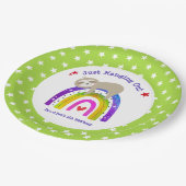 Sloth Rainbow Verjaardag Green Kawaii Schattige Bo Papieren Bordje (Gekanteld)