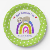 Sloth Rainbow Verjaardag Green Kawaii Schattige Bo Papieren Bordje (Voorkant)