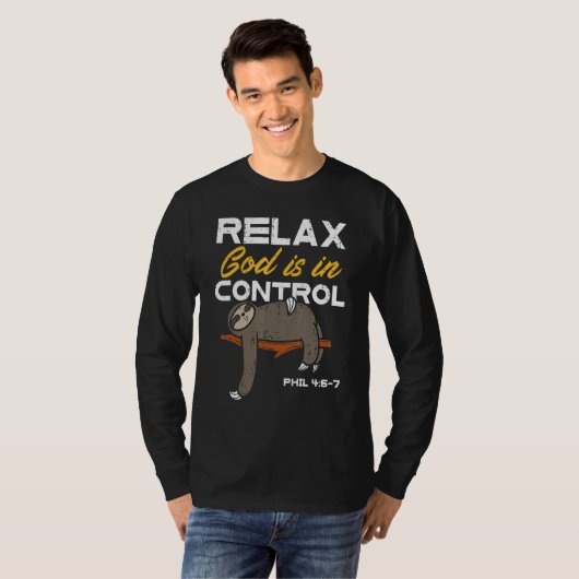 Sloth Relax God is In Control Jesus Christian Men T-shirt (Voorkant volledig)