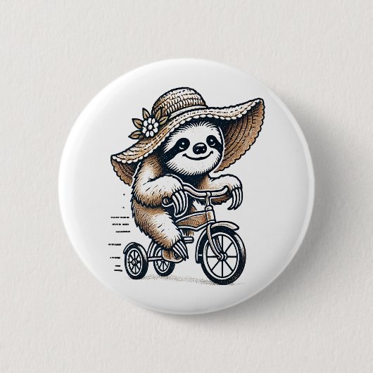 Sloth Riding Bike Ronde Button 5,7 Cm (Voorkant)