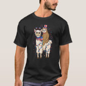 Sloth Riding Llama American Flag Fireworks Verenig T-shirt (Voorkant)