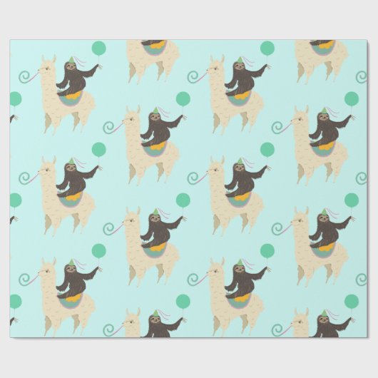 Sloth Riding Llama Birthday Cadeaupapier (Vlak)