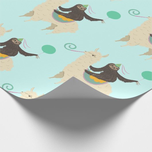 Sloth Riding Llama Birthday Cadeaupapier (Hoek)