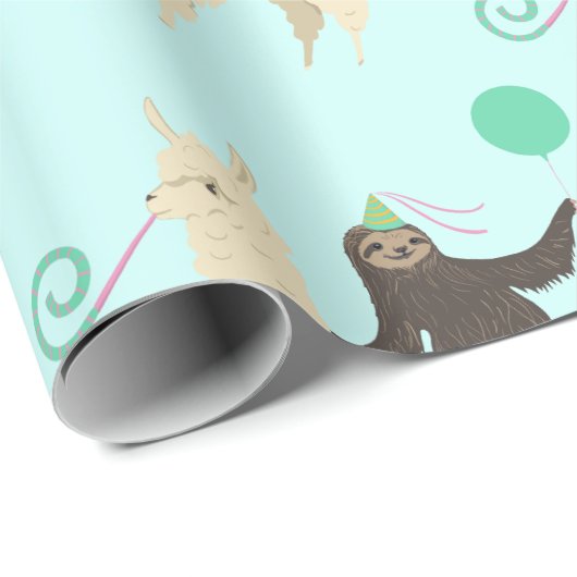 Sloth Riding Llama Birthday Cadeaupapier (Rol Hoek)