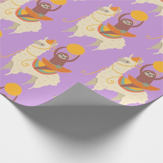 Sloth Riding Llama Birthday Cadeaupapier (Hoek)