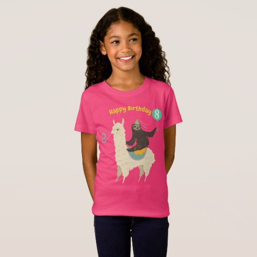 Sloth Riding Llama Birthday Custom T-shirt (Voorkant volledig)