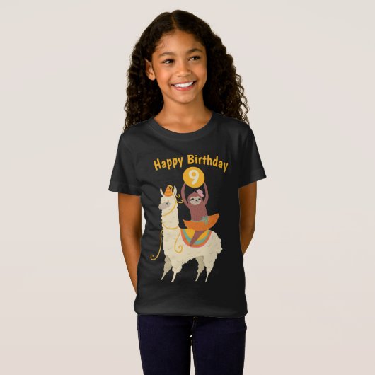 Sloth Riding Llama Birthday Custom T-Shirt (Voorkant volledig)