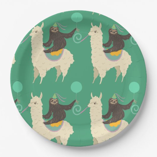 Sloth Riding Llama Birthday Papieren Bordje (Voorkant)