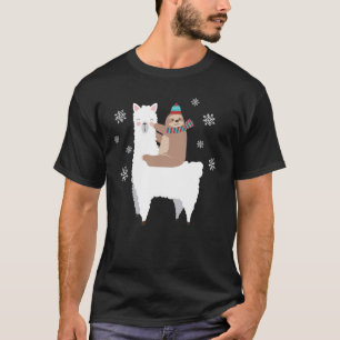 Sloth Riding Llama Funny Kerstmis Scarf Santa Hat T-shirt