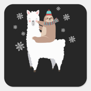Sloth Riding Llama Funny Kerstmis Scarf Santa Hat Vierkante Sticker