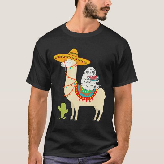 Sloth Riding Llama Mexican Fiessta Cinco de Mayo T-shirt (Voorkant)