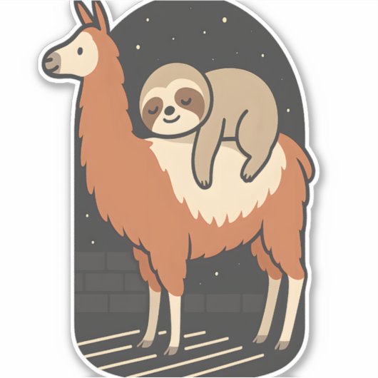 Sloth Riding Llama Sticker (Voorkant)