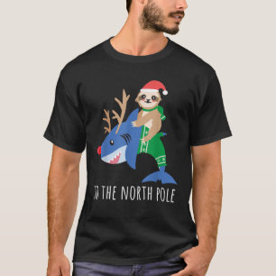 Sloth Riding Shark Reindeer Funny Cool Boy Christm T-shirt