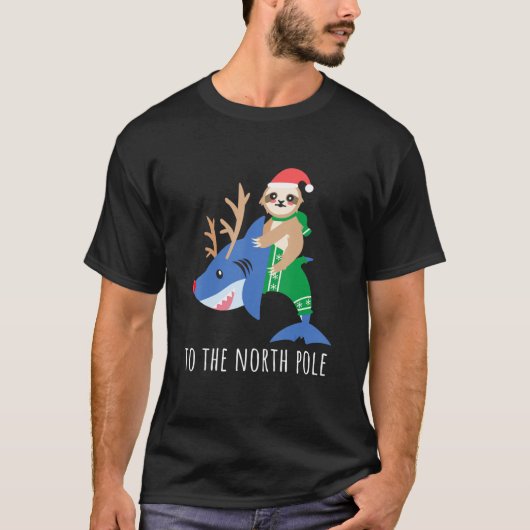 Sloth Riding Shark Reindeer Funny Cool Boy Christm T-shirt (Voorkant)