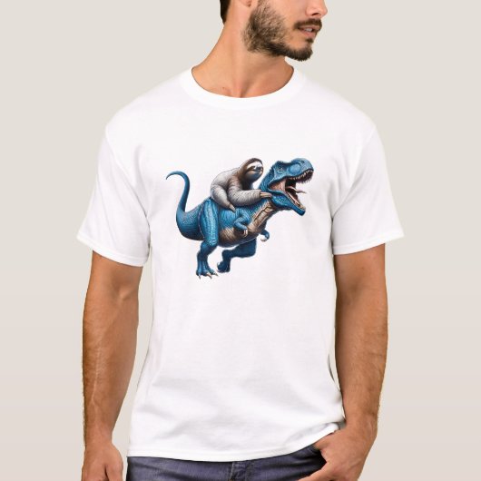 Sloth Riding T-Rex Dinosaur Lover T-Shirt (Voorkant)