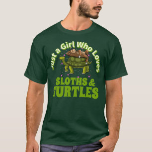 Sloth Riding Turtle Girl die er van houdt T-shirt