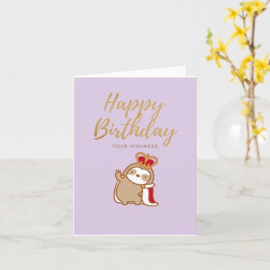 Sloth Royalty Birthday Kaart (Gele Bloem)
