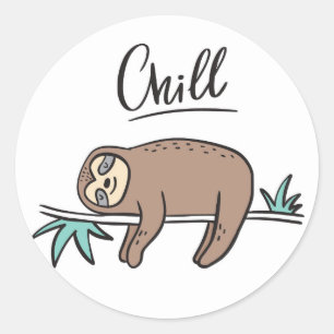 Sloth Says Chill Ronde Sticker