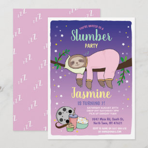 Sloth Slumber Party Birthday Pink Movies Popcorn Kaart
