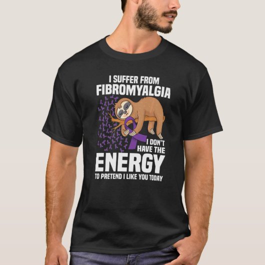 Sloth Support Paarse Ribbon Warrior Fibromyalgia A T-shirt (Voorkant)