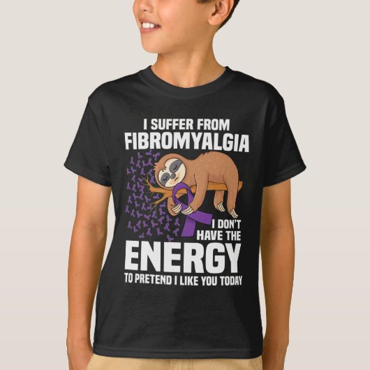 Sloth Support Paarse Ribbon Warrior Fibromyalgia A T-shirt (Voorkant)