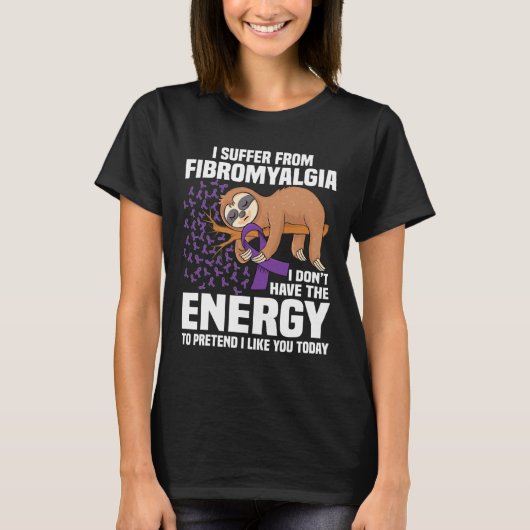 Sloth Support Paarse Ribbon Warrior Fibromyalgia A T-shirt (Voorkant)