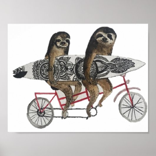 sloth surf bike poster (Voorkant)