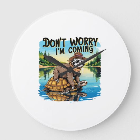 Sloth T-Shirt- Don't Worry I'm Coming Grote Klok (Voorkant)