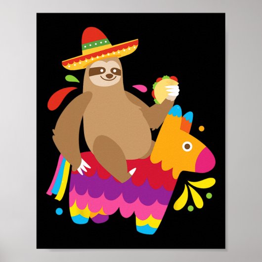 Sloth Taco Pinata Cute Mexican Fiesta Party Animal Poster (Voorkant)