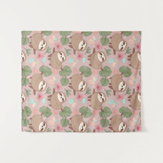 Sloth Tropical Dream Wandkleed (Voorkant (horizontaal))