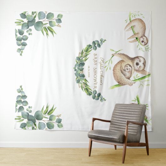 Sloth Tropical Floral Baby shower Foto Booth Prop Wandkleed (In Situ (horizontaal))