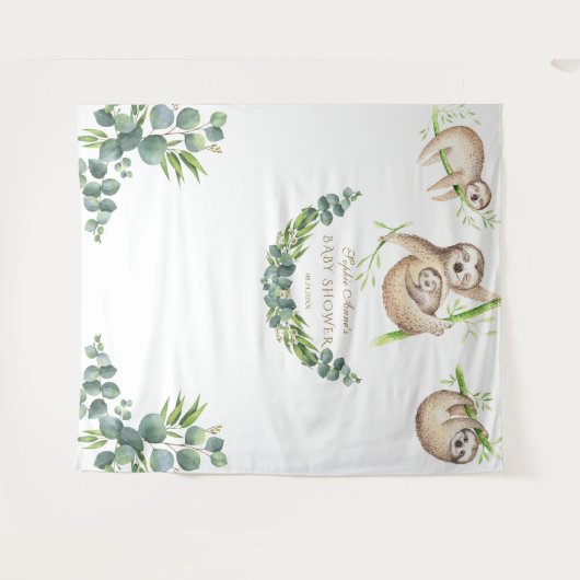 Sloth Tropical Floral Baby shower Foto Booth Prop Wandkleed (Voorkant (horizontaal))