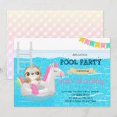 Sloth unicorn-poolfeestje kaart (Voorkant / Achterkant)